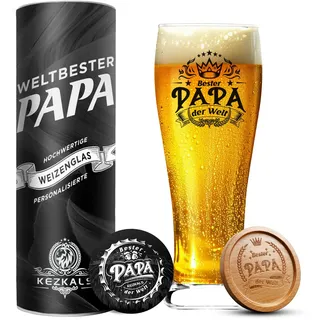 KEZKALS Papa Geschenk, Weizenbiergläser 0,5 mit Gravur, Bierglas mit Gravur, Vatertagsgeschenk Personalisierte Bester Geschenk Vatertag für Papa