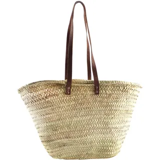 Kobolo Palmblatttasche Korbtasche Beachshopper Ibizatasche - Palmblatt - Lederhenkel - Braun