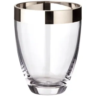EDZARD Vase Charlotte, rund, Höhe 16 cm, Durchmesser 12 cm, mundgeblasenes Kristallglas mit Platinrand - Glas Vase, Blumenvase, Moderne Tulpenvase