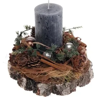 Adventsgesteck Tischgesteck Ø 19 cm H 17 cm Birkenholzscheibe inkl. 1 Rustik Ker