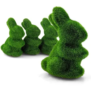 Netuno 4x Oster-Hase Deko-Figur grün Deko-Osterhase Moos Deko-Hase in Grün Osterdekoration Styropor Kunstgras Kaninchen Ostern Frühling Kinder Ostermooshasenfigur klein pelziger Hase stehend Tischdeko