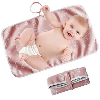 Wickelunterlage Unterwegs Tragbare Wickelunterlage für Unterwegs Faltbar Neugeborene Baby Wasserdicht Wickelauflage Abwaschbar Reise nach Hause außerhalb 60cm x 35cm - KAMHBE (Rose)