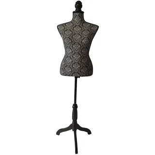 Relaxdays Schneiderpuppe, weiblich, Größe 36/38, höhenverstellbar 130–167 cm, Holzständer, Kleiderpuppe, schwarz/weiß