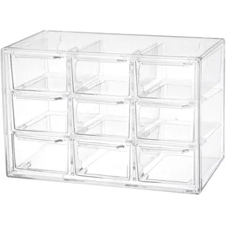 Koomiao Aufbewahrungsbox Plastik 6/9/12 Schubladen,Mini Sortierboxen Kleinteilemagazin,Klein Schubladenbox Kunststoff Desktop Aufbewahrung Organizer für Kosmetik Schmuck Schreibwaren (9 Schubladen)