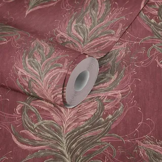 ascreation Livingwalls Tapete mit Federn rot mit Glitzereffekt fein strukturiert 380093