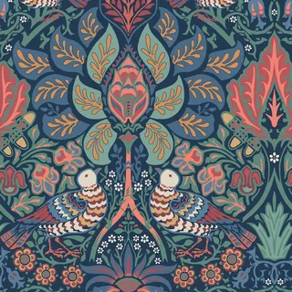 William Morris at Home Vliestapete Taube und Rose 1000x52cm , Dunkelblau , Papier, Kunststoff , Tiere, Floral, Baum/Pflanze/Natur , Rechteckig , 52x1000 cm , FSC Mix , Tapeten & Wandverkleidungen, Vliestapeten