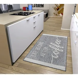 HANSE HOME Life Begins After Coffee Küchenteppich – Küchenläufer Läufer Teppich mit Schriftzug, rutschfest Pflegeleicht Robust, ÖKO-TEX Teppichläufer für Küche, Flur, Esszimmer – Grau