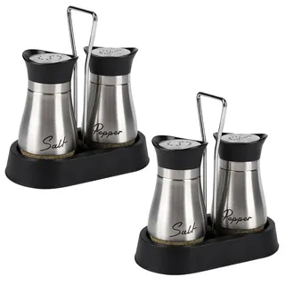 HZPZPP Salz- und Pfefferstreuer Set – 4 Stück Salzstreuer aus Glas mit Edelstahl-Deckel und Halter für Familie, Küche, Esstisch, Gäste und Grillen (Silber)
