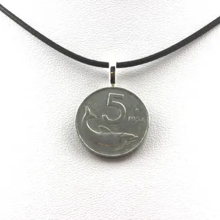 Mineralien und Steine Précieuses. Halskette Münze Italien 5 Lires. Schnur