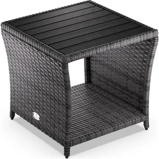 CASARIA® Polyrattan Beistelltisch mit WPC Tischplatte 45x45x40 cm 80 kg Belastbarkeit Wetterfest Outdoor Garten Terrasse Balkon Tisch Gartenmöbel Grau - Grau