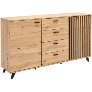 Mid.you Sideboard , Schwarz, Eichefarben , Metall , 2 Fächer , 4 Schublade(n) Schubladen , 154x86x40 cm , Bsci , Kleinmöbel, Kommoden, Sideboards
