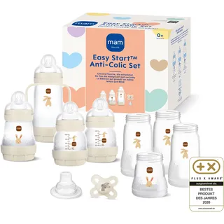 MAM Easy Start Anti-Colic Set | 0+ Mon | Babyflaschen-Set | 94% Akzeptanz & 96% Hebammen-Empfehlung | weniger Koliken | 6 Baby Trinkflaschen, 1 Griff & MAM Start | mint