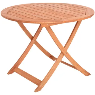 Gardenson Gartenklapptisch , Naturfarben , Holz , Eukalyptusholz , massiv , rund , X-Form , 100x75x100 cm , FSC Mix , klappbar, platzsparend , Gartenmöbel, Gartentische, Gartentische