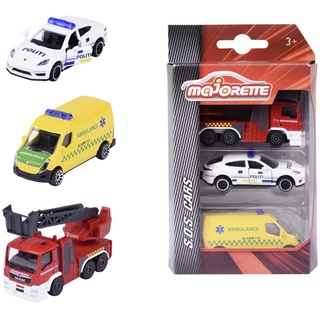 Majorette 212057261IM1 3-Pack Dänische Rettungsfahrzeuge 3-Pack Dänische Rettungsfahrzeuge mit Polizeiwagen, Krankenwagen und Feuerwehrauto aus Metall, 7,5 cm, Ab 3 Jahren