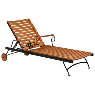 Gartenliege MERXX "Schloßgarten Liege", beige (schwarz), Obermaterial: 100% Polyester, Gartenliegen, Gartenliege, Flachstahl mit Eukalyptusholz