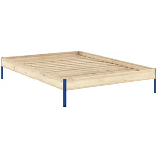 Bettgestell KARUP DESIGN "CORE BED Bodenbett, Holzrahmen, Futonbett, Jugendbett, Holzbett", raw, vivid blau, B:146cm H:34cm L:206cm, Betten, Bettgestell, Massivholzbett mit Lattenrost, Kiefer massiv, Doppelbett ohne Kopfteil