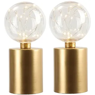 JHY DESIGN 2er Set Dekorativ Tischlampe Batteriebetrieben 20cm Hoch Nachttischlampe mit sphärischem Licht Batterielampe für Hochzeit Wohnzimmer Schlafzimmer Zuhause außen innen(Goldbasis)