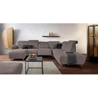 Places of Style Wohnlandschaft »Manhattan U-Form«, 2 Sitze mit elektrischer Relaxfunktion, verstellbare Armlehnen, grau