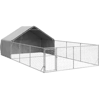 vidaXL Outdoor-Hundezwinger mit Auslauf 7x3x1,9 m Verzinkter Stahl - Silber