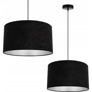 Hängelampe, Deckenleuchter, Chrom, Samtlampenschirm - Schwarz, Silber
