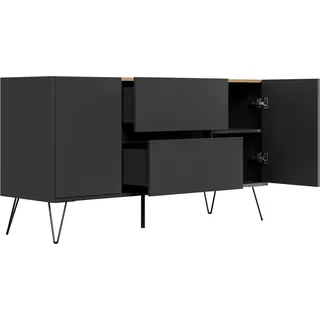 Posseik Sideboard Industrial F 2 Schubladen 2 Türen 140 cm Grafit Eiche Top