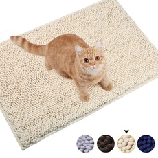 VIVAGLORY Katzenstreu-Matte, Streufangmatte, 90 × 64 cm Katzen Katzentoiletten Teppich mit Wasserdichter Rückseite, Superweich für Die Pfoten der Katze, Maschinenwaschbar, Beige