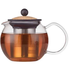 Bodum 1807-109S Assam Teebereiter mit Edelstahlfilter, Glas, Transparent/Kork, 0.5 L, 11.9 x 16.7 x 13.4 cm, 1 Einheiten
