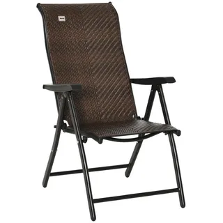 Outsunny Gartenstuhl, PE Rattan, Stahl, Braun , Metall , 71x111x58 cm , Gartenmöbel, Gartensessel, Gartenklappstühle