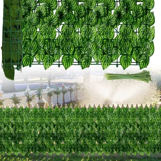 Hengda Sichtschutzhecke Windschutz 1*3M Efeu Sichtschutz Balkonverkleidung Blätterzaun,Wassermelonenblätter - Grün
