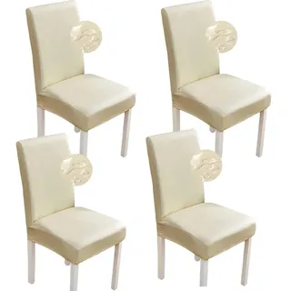 Bestenrose Stuhlhussen 6er/4er PU Leder Stuhlbezug wasserdichte Stretch Esszimmer Stuhlüberzug Stretch Stuhl Husse Universell Stuhlhussen Haus Büro Restaurant (4-Stück, Beige)