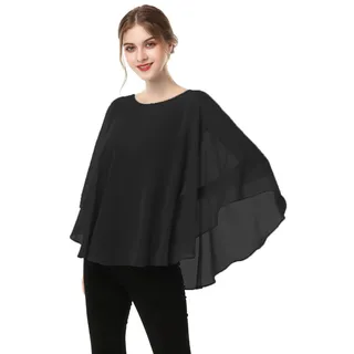 Hotshawl Capes für Damen, lässiger Chiffon-Schal, lässiger Chiffon-Umhang, durchscheinender Umhang, Schals und Wickeltuch, Poncho, Capelets, Cover Up, Schwarz, Einheitsgröße