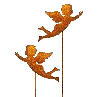 Blümelhuber Engel 2er Set Metall Edelrost Gartenstecker - Rost Deko Figuren für den Garten, den Balkon oder die Haustüre