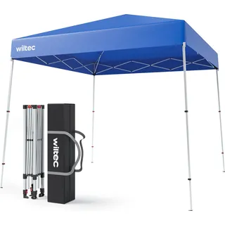 Wiltec Faltpavillon 250 x 250 x 270 cm blau wasserdicht, Pavillon mit Zentralverschluss, Gartenpavillon mit verstellbaren Beinen, Partyzelt für Festival - Blau