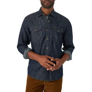 Wrangler Iconic Jeanshemd mit Druckknöpfen für Herren, reguläre Passform, Mittel