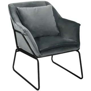 Svita Relaxsessel JOSIE Samt 68 x 82 x 64 cm Grau mit Kissen