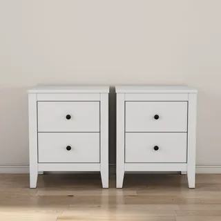 OTTO home Nachtkommode »Borkum Nachttisch Set im Landhaus Design weiß Bestseller« Set, 2 Schränke im Set, schwarze Griffe aus Metall, Nachttisch Set mit je 2 Schubladen, Beistelltisch