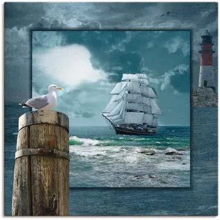 Artland Leinwandbild "Maritime Collage mit Segelschiff" Boote & Schiffe 1 Stk. tlg. auf Holzrahmen gespannt, farbe bild(er): blau