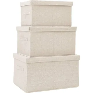 vidaXL 3-tlg. Aufbewahrungsboxen-Set Stapelbar Stoff Creme - Creme