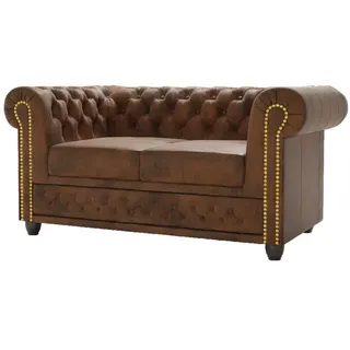 s-style möbel Chesterfield-Sofa Braun, Textil, Echtholz,Birke, 2-sitzer Füllung: Silikon,Komfortschaum, 148x72x86 cm, Hergestellt in Europa, Oeko-Tex®, Wohnzimmer, Sofas , Couches, Sofas, Chesterfield Sofas
