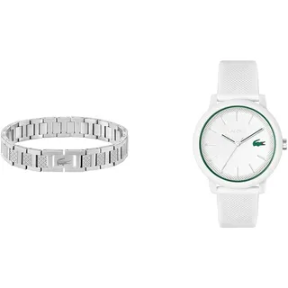 Lacoste Analog Quarzuhr für Herren mit Weisses Silikonarmband - 2011169 Armband mit Knebelverschluss für Herren Kollektion Metropole Verziert mit Petit piqué Muster - 2040117