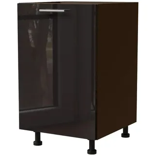 Feldmann-Wohnen Küchenunterschrank Essen D1D/50 Schwarz Hochglanz / Lava Matt 50 / 50 / 82cm , Schwarz Hochglanz, Dunkelgrau , Holz , 50x82x50 cm , Küchen, Küchenmöbel, Küchenschränke, Küchenunterschränke