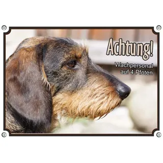 Petsigns Hundeschild - Dackel Rauhaar Teckel - wunderschönes Warnschild aus Metall, DIN A4