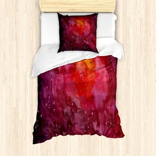 ABAKUHAUS Weltraum Mantele, Stardust Universum, Milbensicher Allergiker geeignet mit Kissenbezügen, 135 cm x 200 cm - 80 x 80 cm, Lavendel orange Senf - Orange