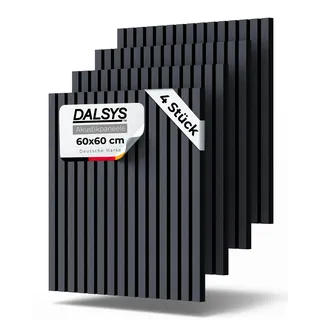 Dalsys 4x Akustikpaneele mit Lamellen 60 x 60cm Eiche Schwarz Holz | Wandpaneele für Schallschutz in Büro- & Wohnräumen, Akustik Paneele Wand, 3D Wandverkleidung innen, Holzpaneele