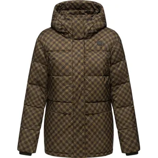 Ragwear Steppjacke "Steppjacke Wikesh Print" mit Kapuze Wasserdichte Damen Winterjacke mit Hahnentritt-Muster, braun