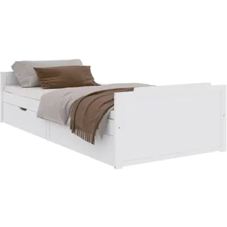 vidaXL Massivholzbett Mit Schubladen Weiss Kiefer 90/200 Cm , Weiß , Textil , 90x200 cm , Schlafzimmer, Betten