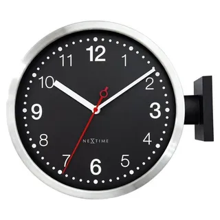 Doppelseitige Wanduhr Aluminium, Weiß/Schwarz, Still, 32cm - Weiß, Schwarz