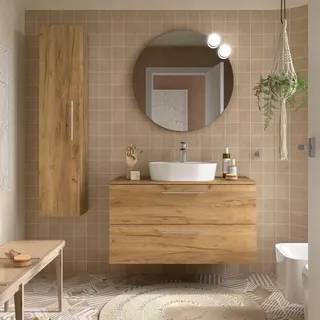 Badezimmermöbel SILANE 1000 2 Schubladen EICHE AFRIKA + Waschtisch-Platte