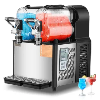Vevor kommerzielle Slusheis Maschine 3 L x 2 Doppeltank-Maschine für gefrorene Getränke, 24 Tassen Edelstahl Slush-Eis-Maschine Softeis Maker für Partys Restaurants Cafés Barsn Schwarz