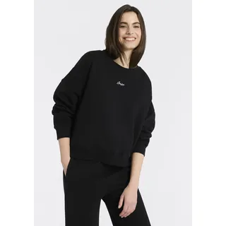 Sweater BOSS ORANGE "Ever Premium Damenmode", Damen, Gr. XS (34), schwarz 001, Sweatware, Obermaterial: 100% Baumwolle, unifarben, oversize normal, Rundhals, Rippstrickbündchen, Sweatshirts Sweater, mit Logostickerei, aus Baumwolle